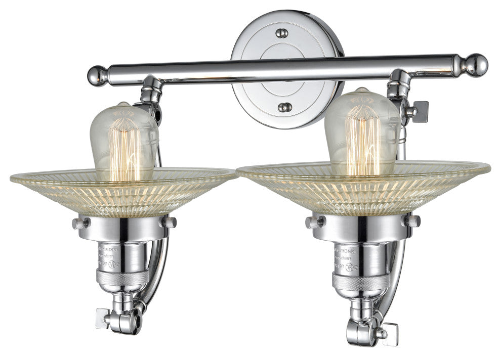 2-Light Halophane 18" Bath Fixture, Polished Chrome