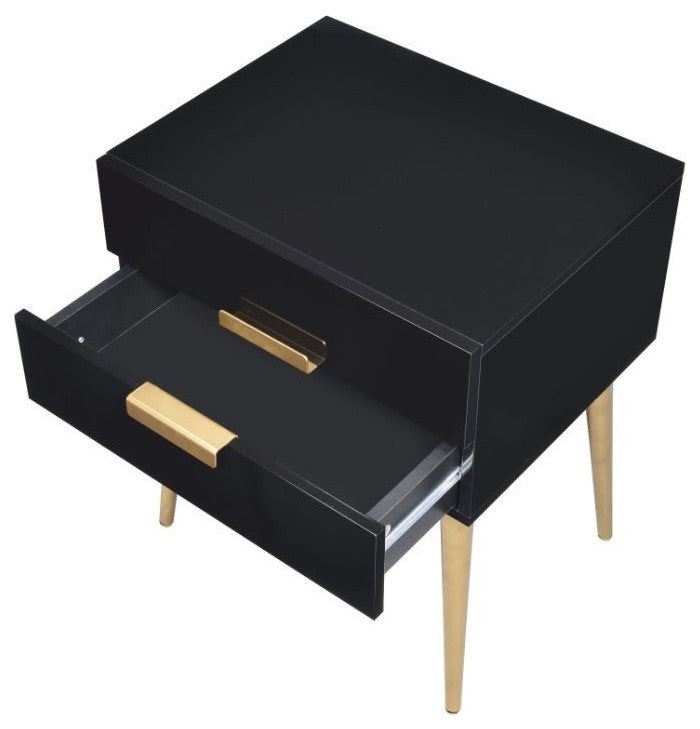 24" Black and Gold End Table With Two Drawers