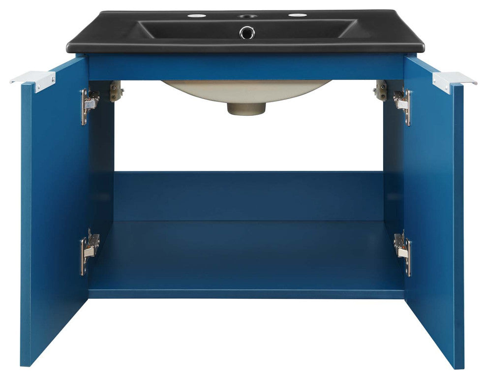 Sink Vanity Cabinet, Wall Mounted, Melamine, Blue Navy Black, Modern, Bathroom