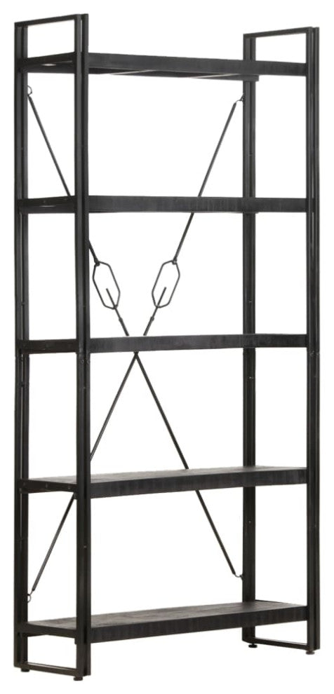 Vidaxl 5-Tier Bookcase Black 35.4"x11.8"x70.9" Solid Mango Wood
