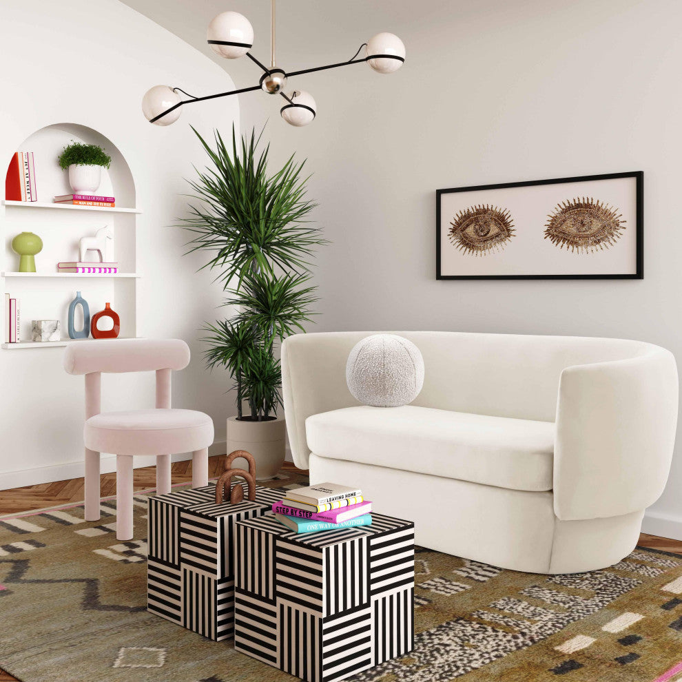 Isabella Cream Velvet Loveseat, Cream