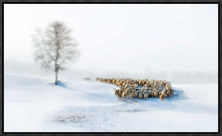 "In Snow" Framed Canvas Giclee by Hua Zhu, 23x14"