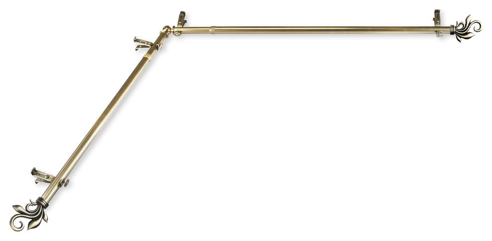 Giles 13/16 inch Corner Window Curtain Rod, Antique Brass, 28-48"