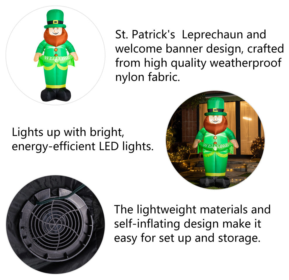 8' Lighted St. Patrick's Inflatable Leprechaun Decor