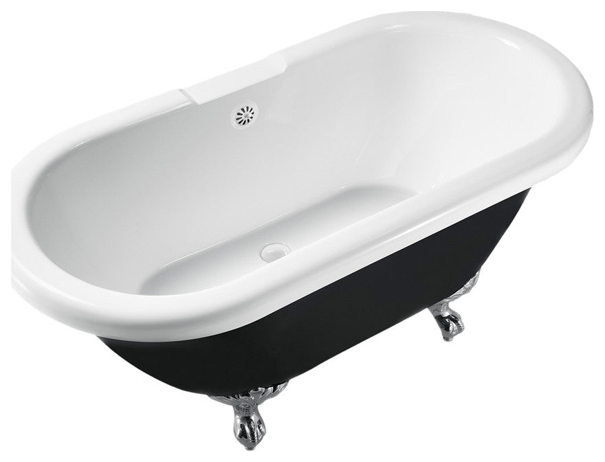 59" Streamline N1120CH-WH Clawfoot Tub and Tray With External Drain