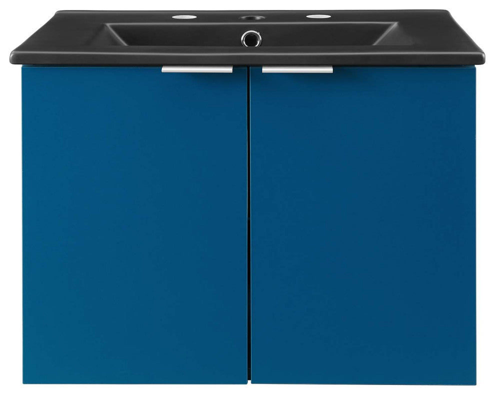 Sink Vanity Cabinet, Wall Mounted, Melamine, Blue Navy Black, Modern, Bathroom