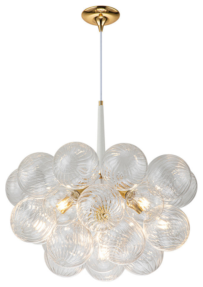 Contemporary 6-Light Twisted Clear Glass Globe Chandelier, White/Gold