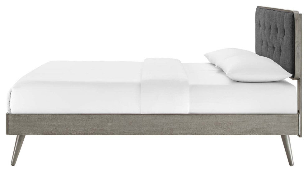 Platform Bed Frame, Full Size, Wood, Grey Gray, Modern Contemporary, Bedroom