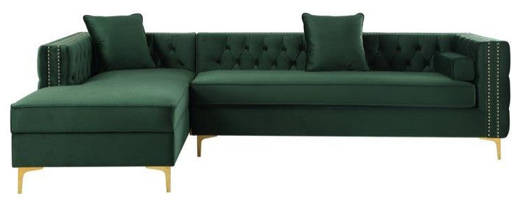 Levi Sofas Hunter Green Velvet 70L x 115W x 30H Gold Nailhead Trim Button Tufted