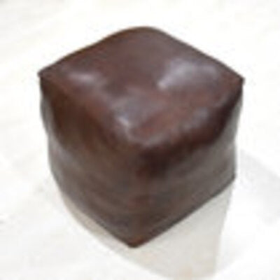 Poufs-Solid Goat Leather Pouf, Handmade (Recycled Cotton Fill), (Square]14x14x14