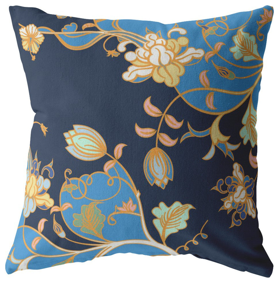 18" Navy Blue Garden Indoor Outdoor Zippered Throw Pillow
