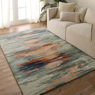 Ryenn Handmade Abstract Sage/ Peach Area Rug 6'X9'
