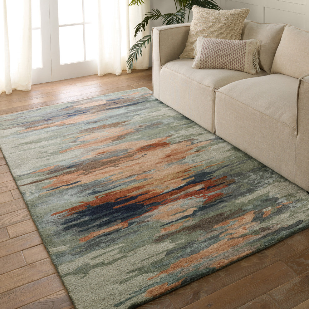 Ryenn Handmade Abstract Sage/ Peach Area Rug 6'X9'