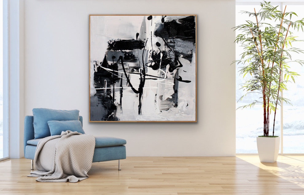 48x48" Crazy Black and White Contemporary Art Large Modern Abstract Painting