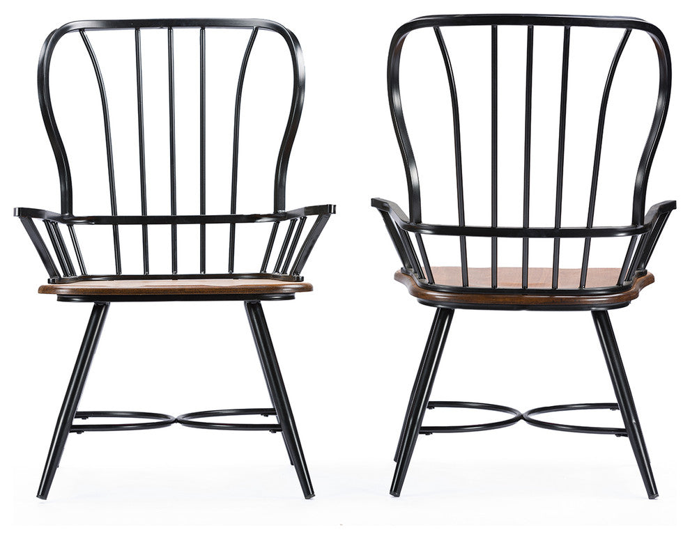 Longford Dining Arm Chairs, Set of 2, Dark Walnut/Black