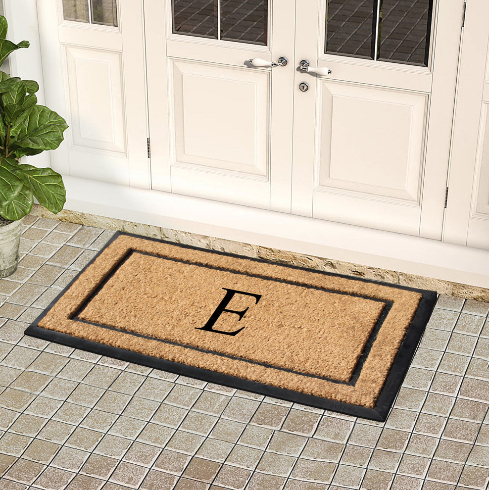 A1HC Rubber & Coir Large Outdoor Durable Monogrammed Doormat, 24"X39", Beige, E