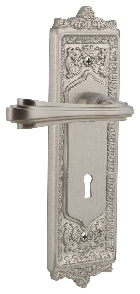 Egg & Dart Plate With Keyhole Fleur Lever, Satin Nickel, Left-Handed