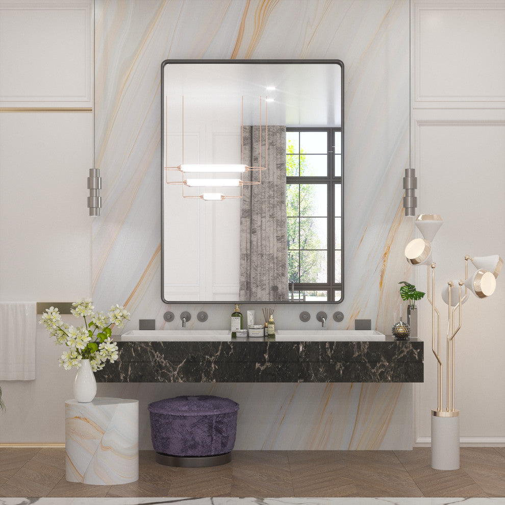 Metal Frame Decorative Rectangular Wall Mount Mirror, Sliver, 48"x36"