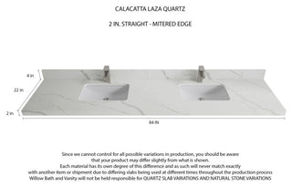 Willow Collections Malibu Vanity, White, Calacatta Quartz, 84"