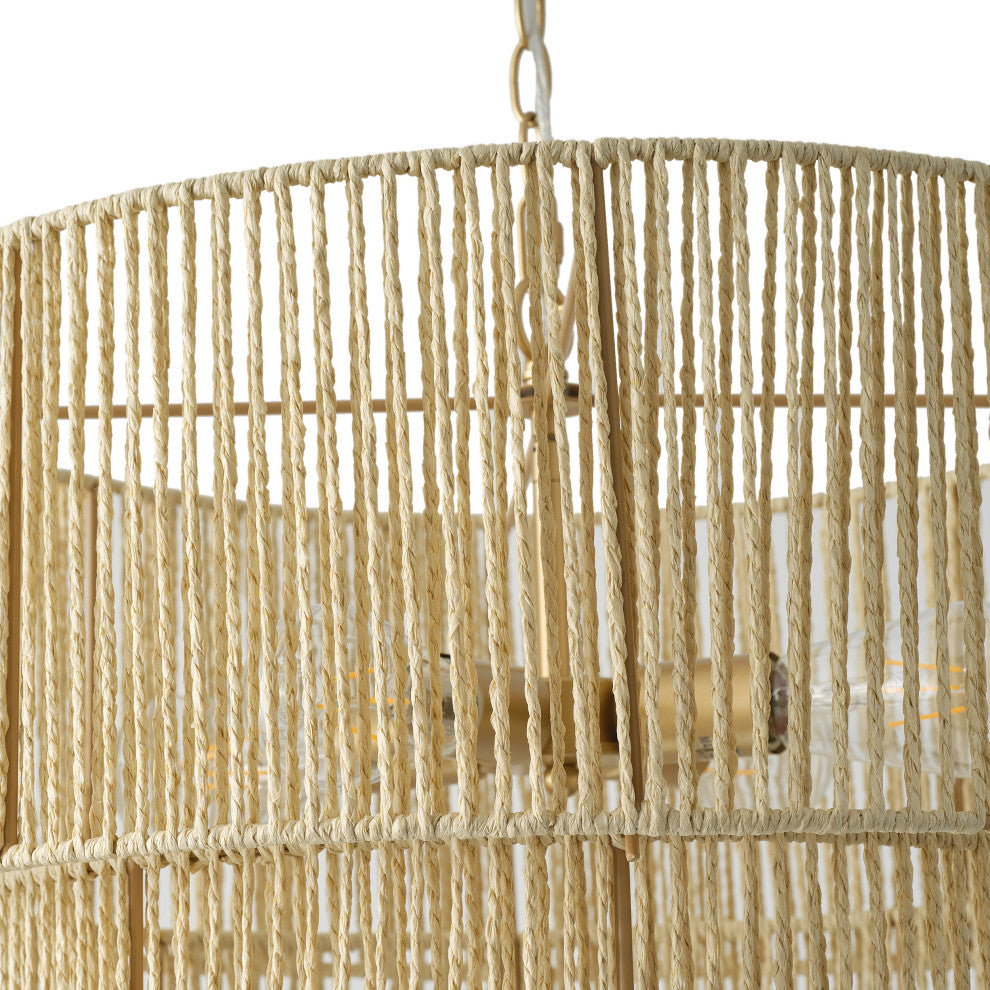 Farmhouse Gold 4-Light Paper Rope Craft Pendant Light