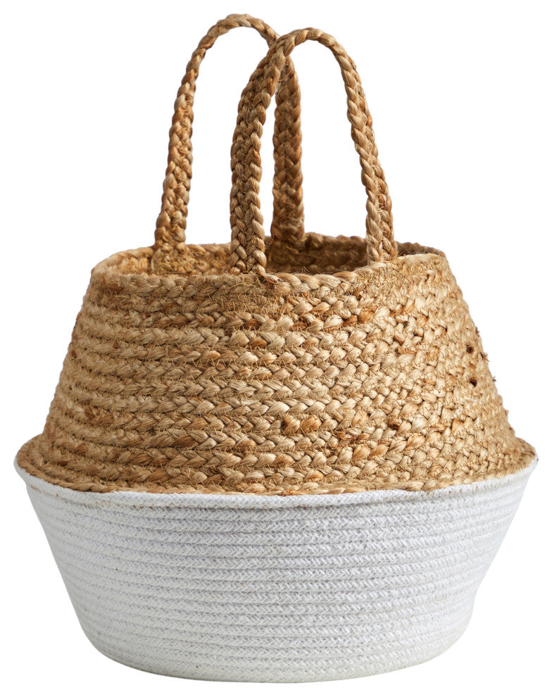 Nearly Natural 14" Boho Chic Handmade Cotton and Jute White Woven Planter