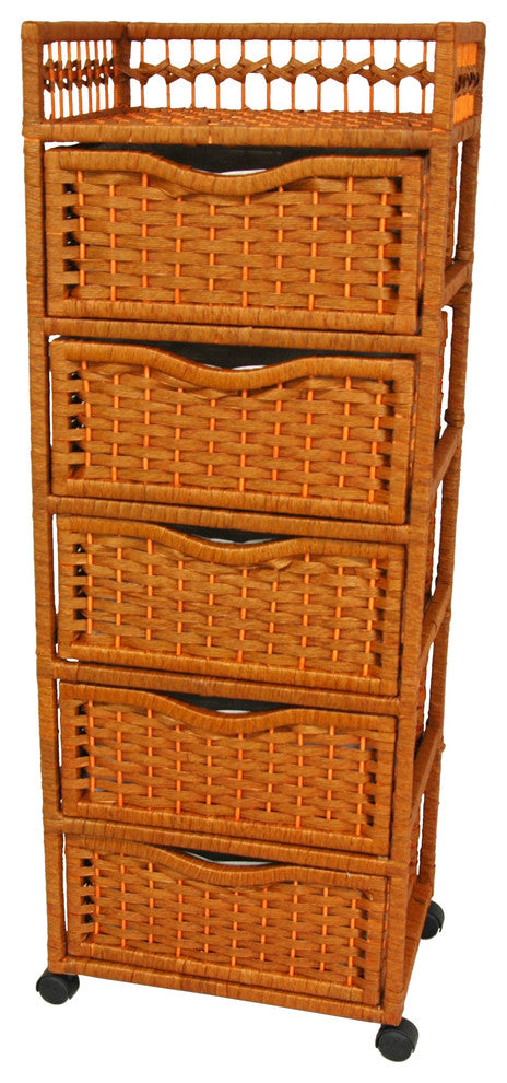 46" Natural Fiber Chest of Drawers on Wheels, Honey