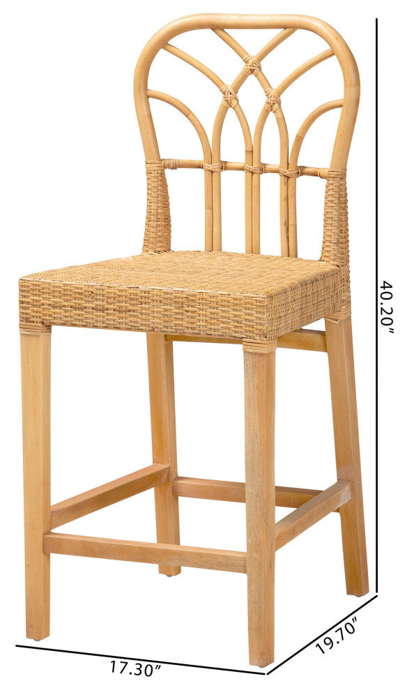 Ansa Natural Rattan & Mahogany Counter Stool