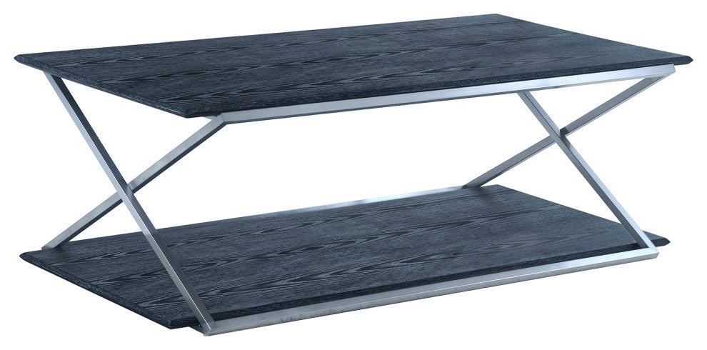 Westlake Black Veneer Coffee Table with Brushed Stainless Steel Frame