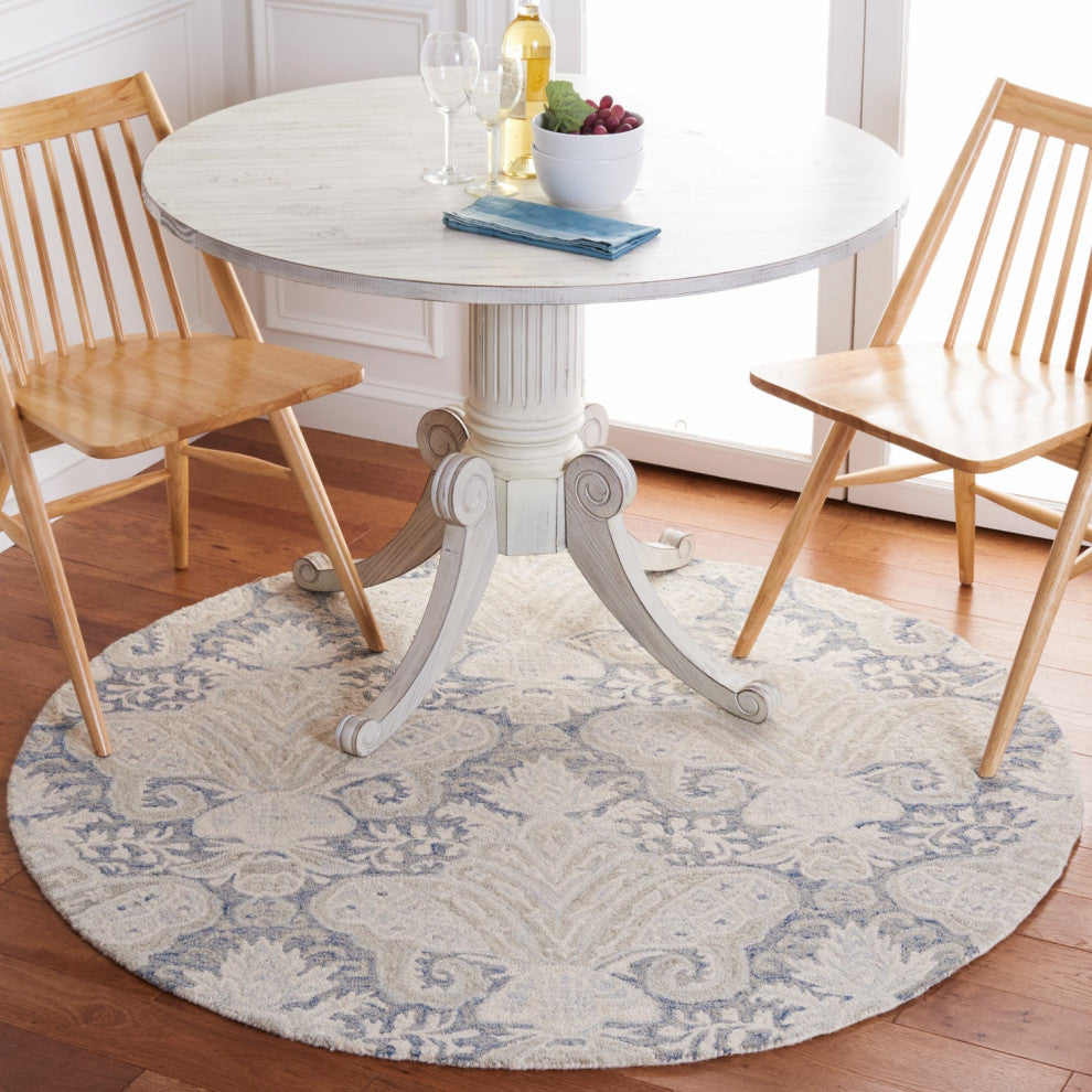 Safavieh Micro-Loop Mlp539M Damask Rug, Blue and Ivory, 5'0"x5'0" Square