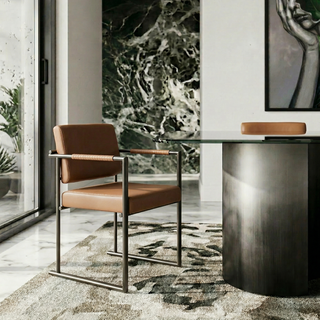 Modrest Atlan Modern Camel Vegan Leather + Dark Gold Dining Chair