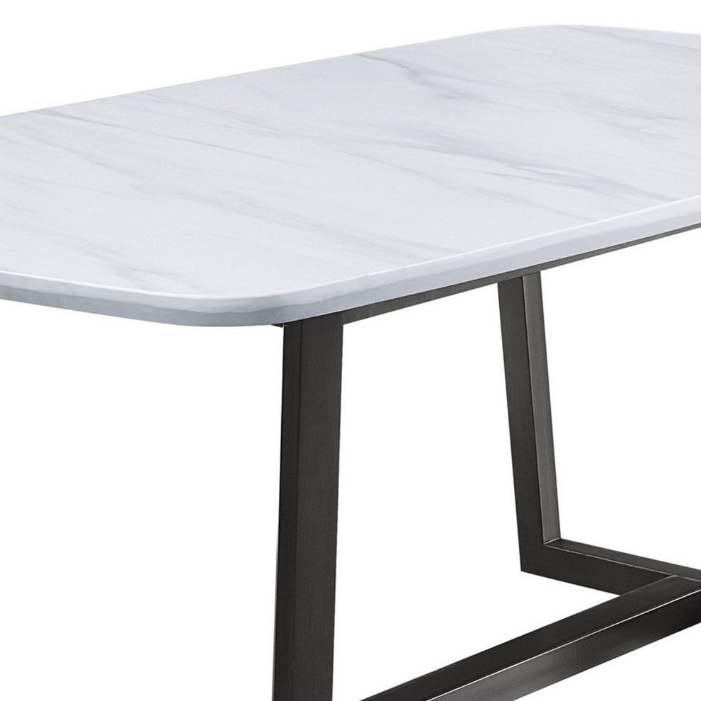 Benzara BM251305 Dining Table With Marble Top and Trestle Base, Gray