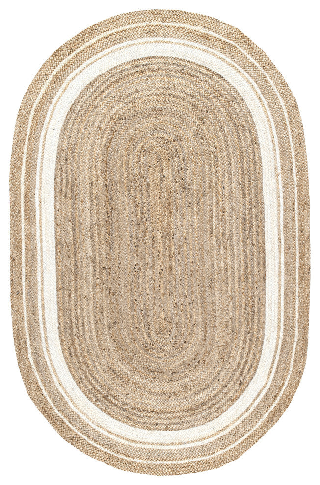 Nuloom Jute Braided Border Area Rug, Off White 5'x8'oval
