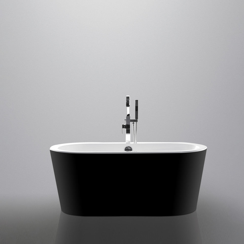 59" Acrylic Roll-Top Flatbottom Non-Whirlpool Bathtub, Black