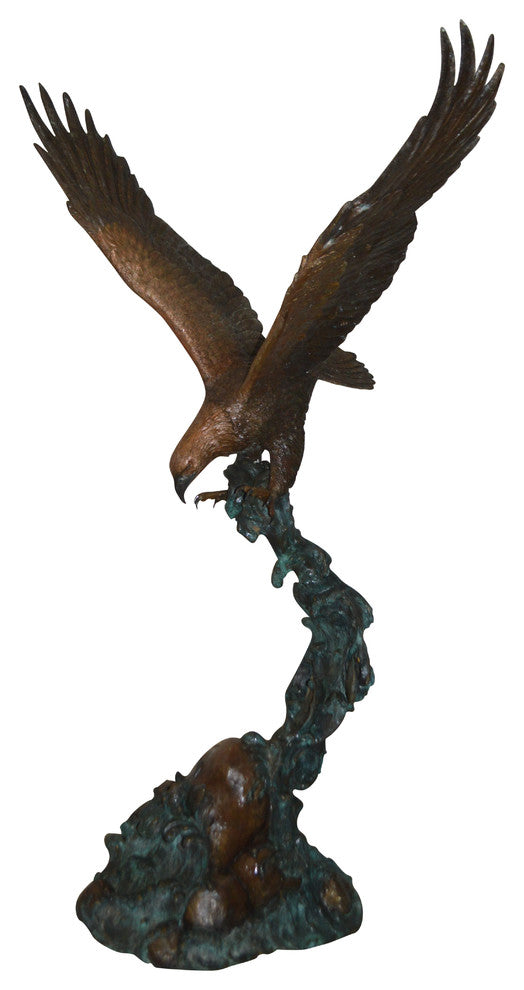 Flying Eagle on Wave Bronze Statue -  Size: 25"L x 35"W x 57"H.