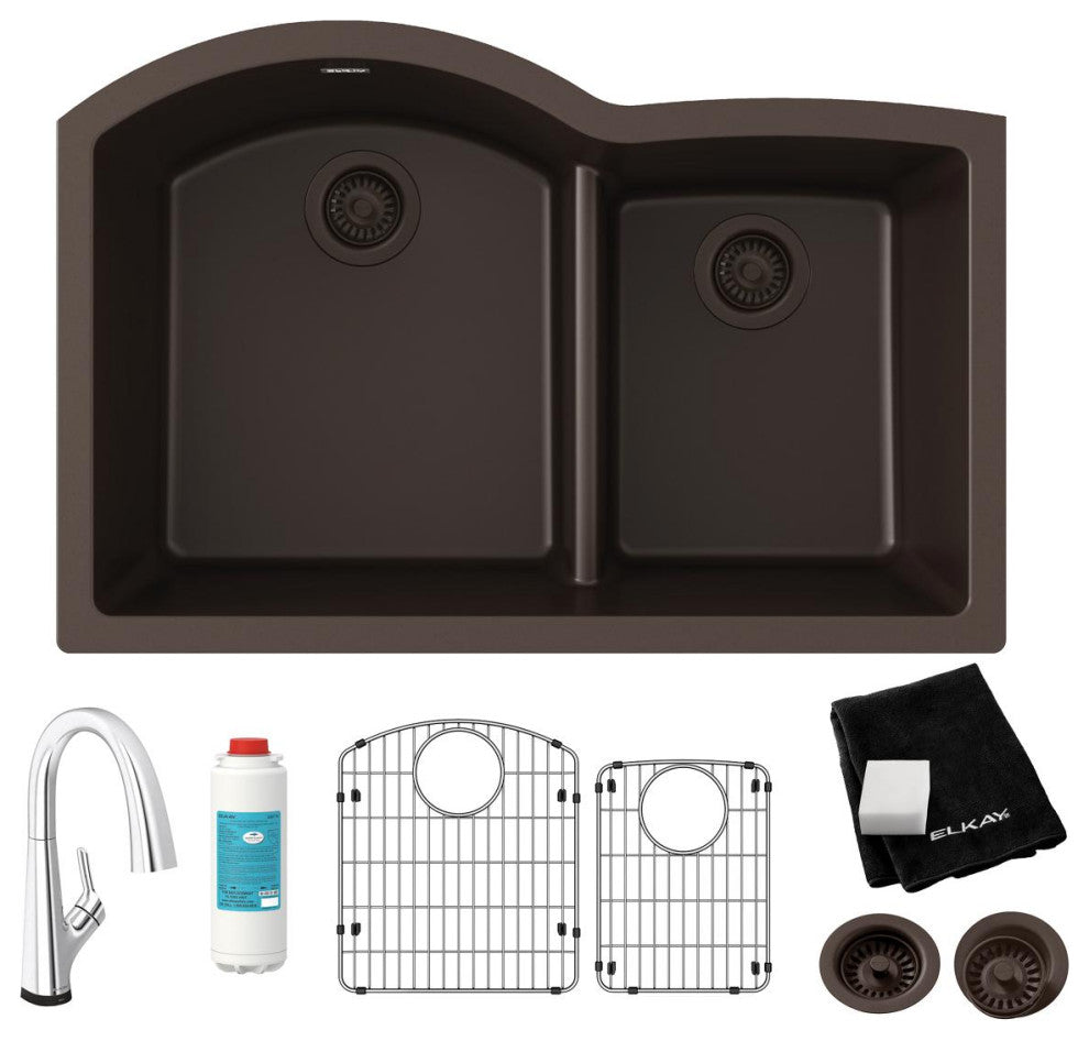Quartz Classic 33" Undermount Sink Kit With Filtered Faucet, Mocha