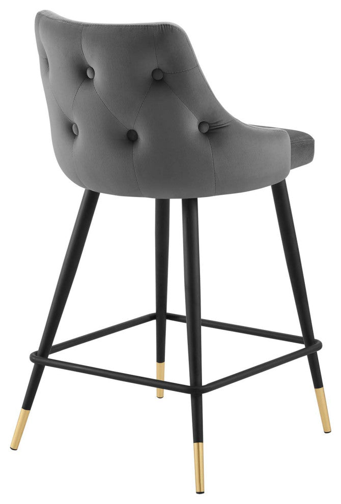 Counter Stool Chair, Velvet, Gray, Modern, Bar Pub Cafe Bistro Restaurant