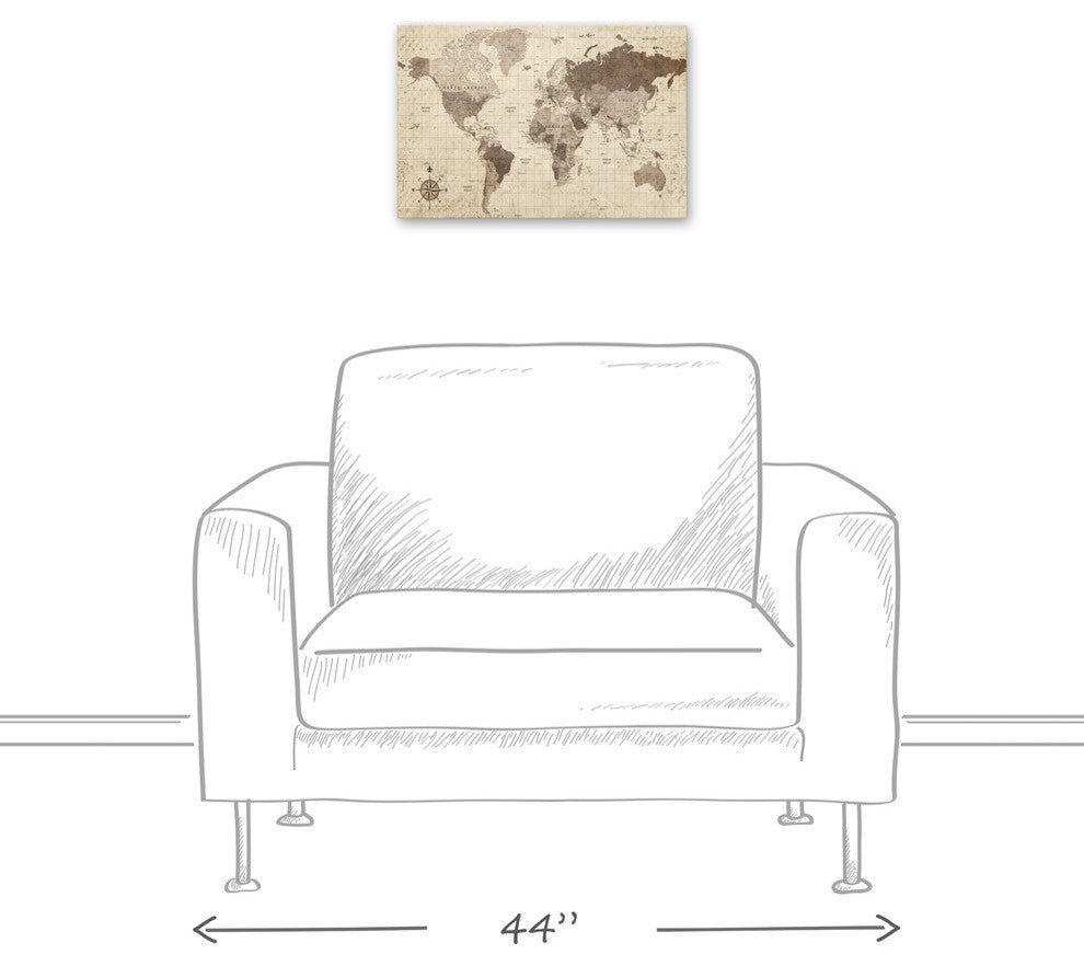 Distressed World Map Canvas Wall Art, 12"x18"