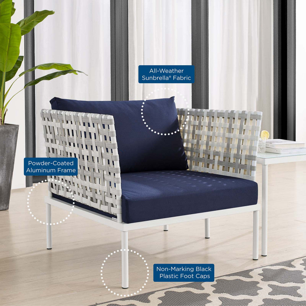 Lounge Chair Armchair, Sunbrella, Aluminum, Metal, Blue Navy, Modern, Outdoor