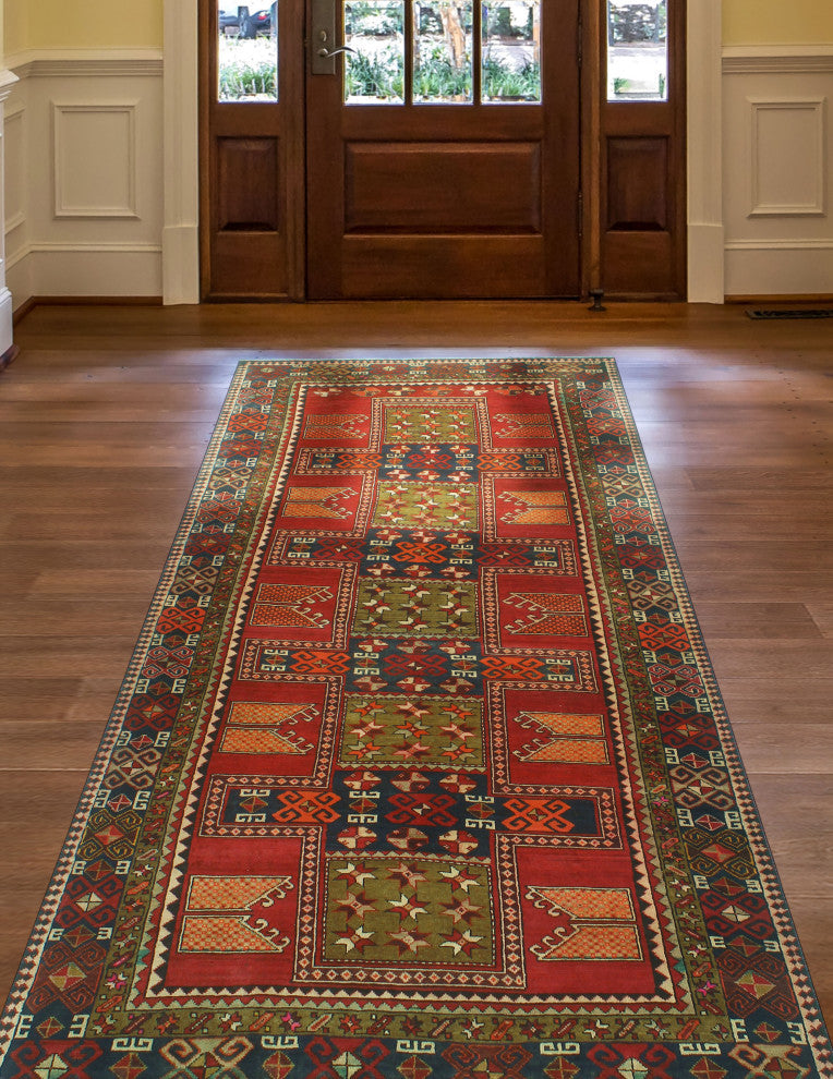 Fine Vintage Distressed Kenia Red/Charcoal Runner, 4'11x10'8