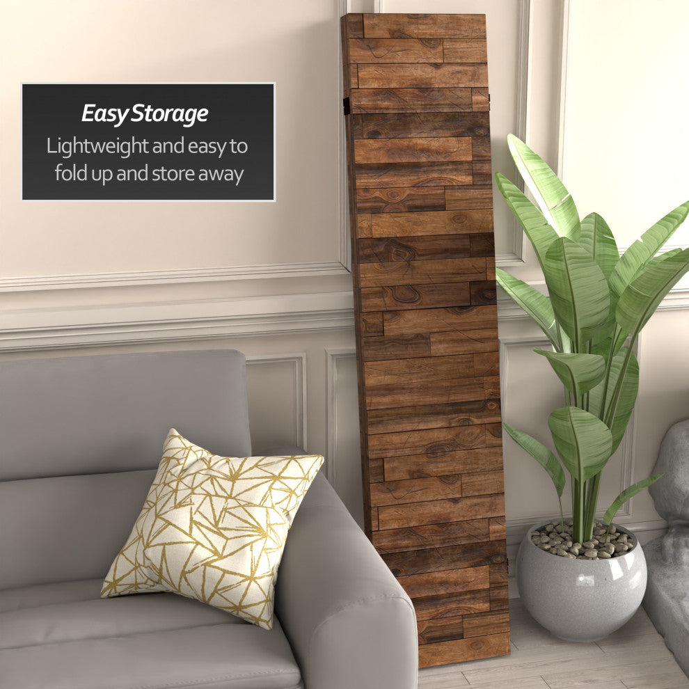 6' Tall Double Sided Walnut Wood Pattern Canvas Room Divider