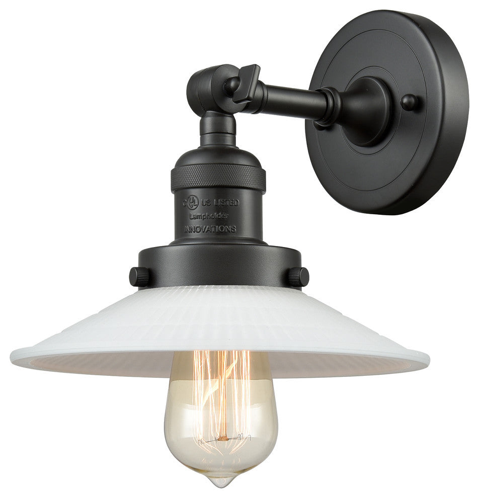 Halophane 1-Light Sconce, Matte Black, Matte White Halophane
