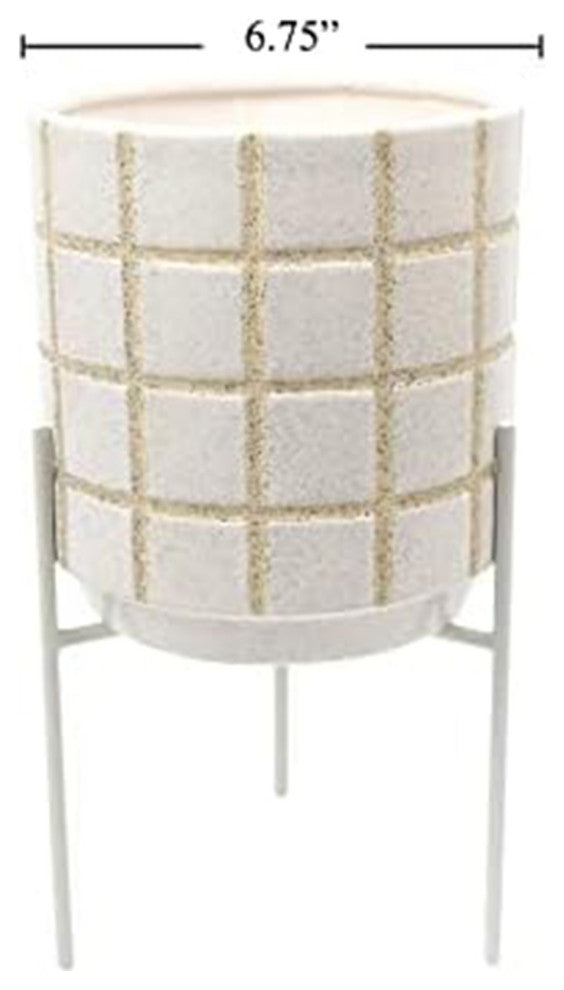 Ceramic Planter with Stand, 6.30"L x 9.72"H x 6.30"W, White