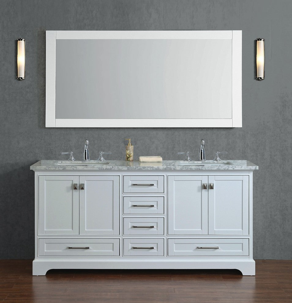Newport White 72" Double Sink Bathroom Vanity, Mirror