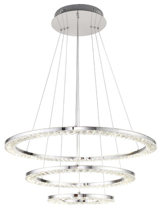 3-Tier Clear Crystal Ring LED Light Fixture, Chrome Stainless Steel Frame