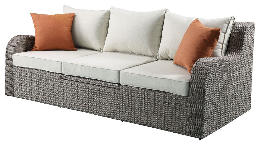 Benzara Metal Convertible Sofa With 2 Ottomans, Beige & Gray, 3-Piece Set