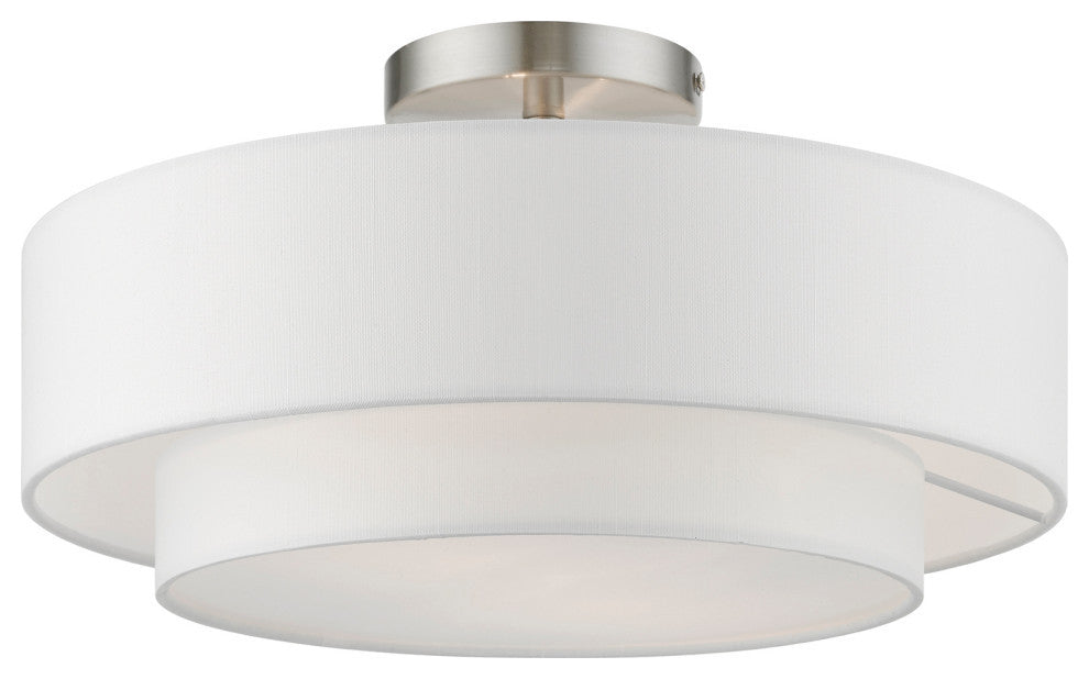 Meridian 2 Light Brushed Nickel Semi-Flush With Off-White Shade