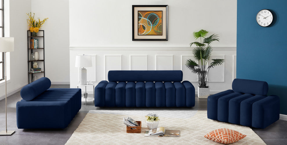Melody Velvet Upholstered Chair, Navy, Loveseat