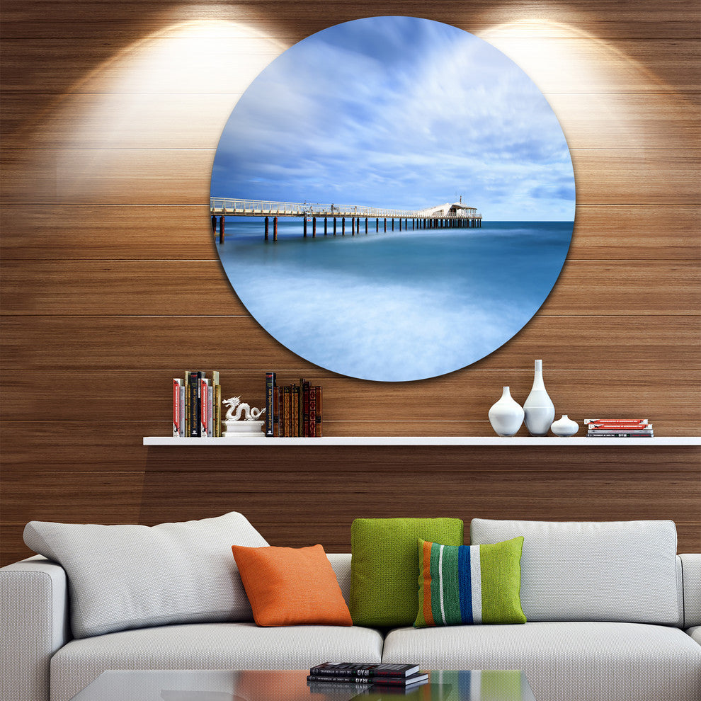 Pier Infinite To Blue Sea, Seascape Photo Round Wall Art, 36"