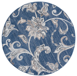 Garland Transitional Floral Navy Round Area Rug, 5'