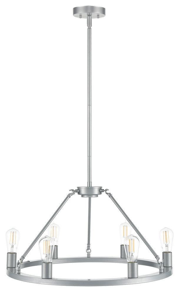 Sonoro Vertical Light Industrial Round Chandelier, Silver